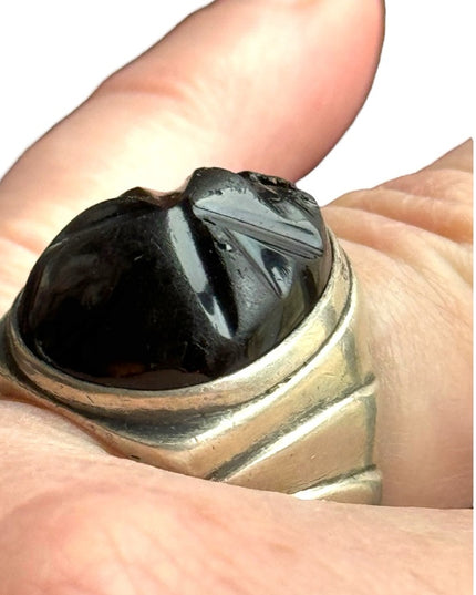 Vintage sterling silver 925 Mexico mexican Aztec Mayan Black onyx ring