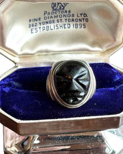 Vintage sterling silver 925 Mexico mexican Aztec Mayan Black onyx ring