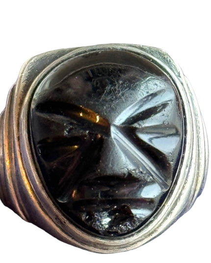 Vintage sterling silver 925 Mexico mexican Aztec Mayan Black onyx ring