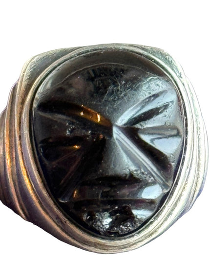Vintage sterling silver 925 Mexico mexican Aztec Mayan Black onyx ring