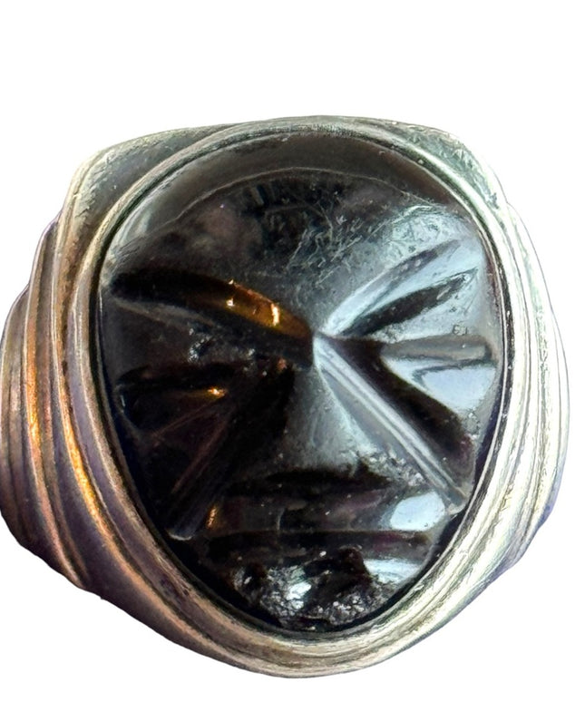 Vintage sterling silver 925 Mexico mexican Aztec Mayan Black onyx ring