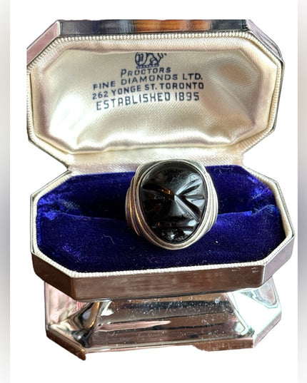 Vintage sterling silver 925 Mexico mexican Aztec Mayan Black onyx ring