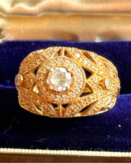 Victorian revival Johanna Kstar 925 sterling silver 18K gold plt Cz domed ring