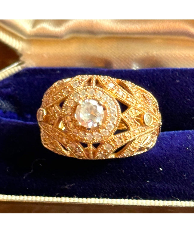 Victorian revival Johanna Kstar 925 sterling silver 18K gold plt Cz domed ring