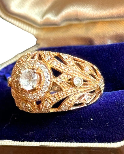 Victorian revival Johanna Kstar 925 sterling silver 18K gold plt Cz domed ring