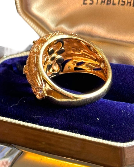Victorian revival Johanna Kstar 925 sterling silver 18K gold plt Cz domed ring