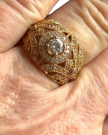 Victorian revival Johanna Kstar 925 sterling silver 18K gold plt Cz domed ring
