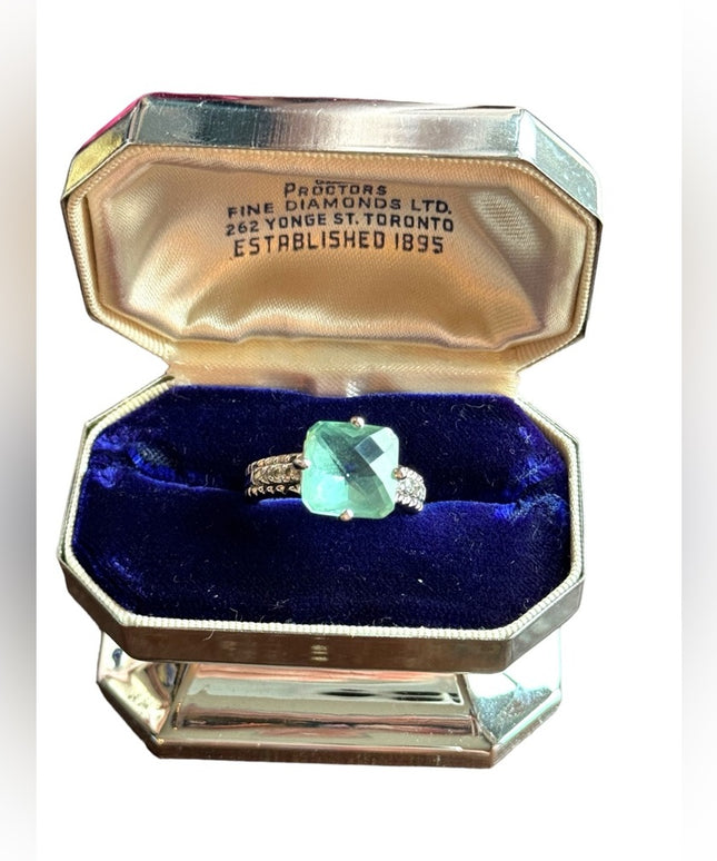 Lovely Aquamarine crystal fancy rhodium plated silver Lia Sophia ring