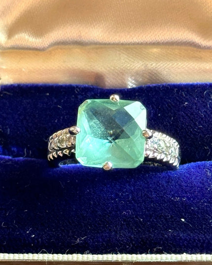 Lovely Aquamarine crystal fancy rhodium plated silver Lia Sophia ring