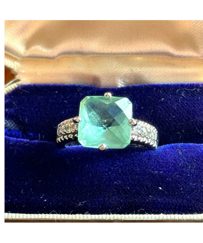 Lovely Aquamarine crystal fancy rhodium plated silver Lia Sophia ring