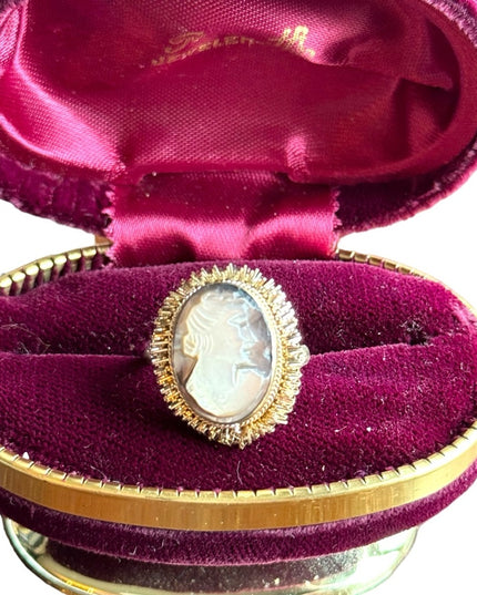Vintage 800 silver Abalone Mother of pearl Shell CAMEO filagree ring