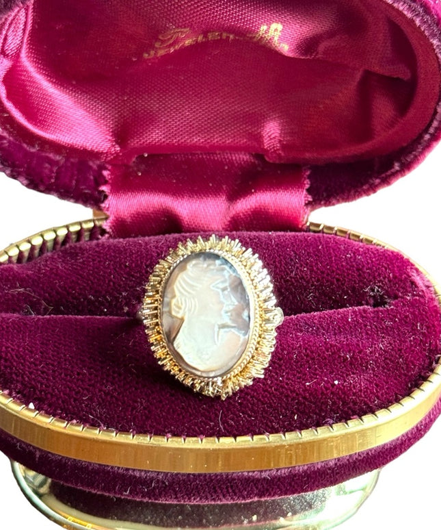 Vintage 800 silver Abalone Mother of pearl Shell CAMEO filagree ring