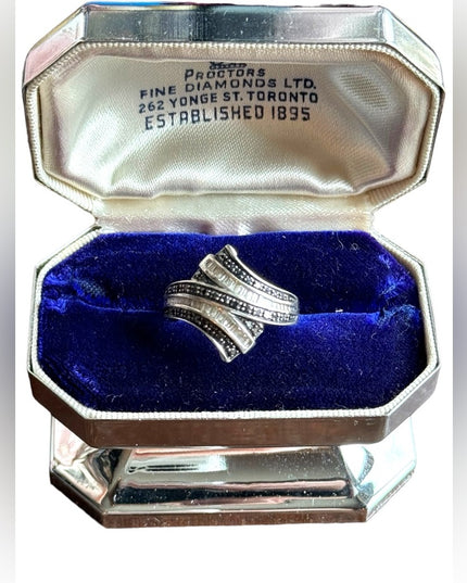 Sterling silver 925 Black & clear DIAMOND ring designer