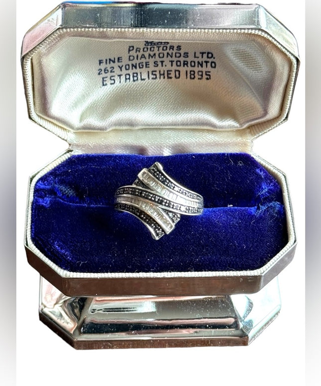 Sterling silver 925 Black & clear DIAMOND ring designer