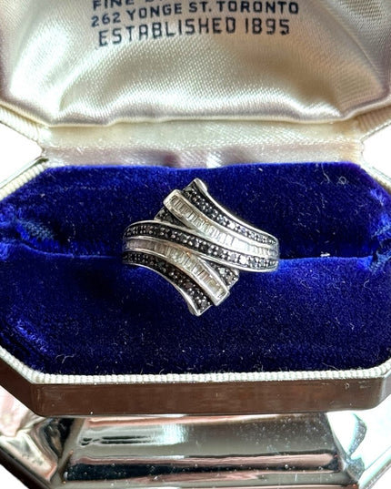 Sterling silver 925 Black & clear DIAMOND ring designer