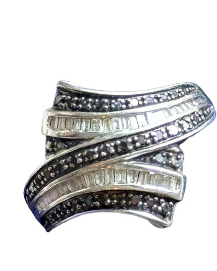 Sterling silver 925 Black & clear DIAMOND ring designer