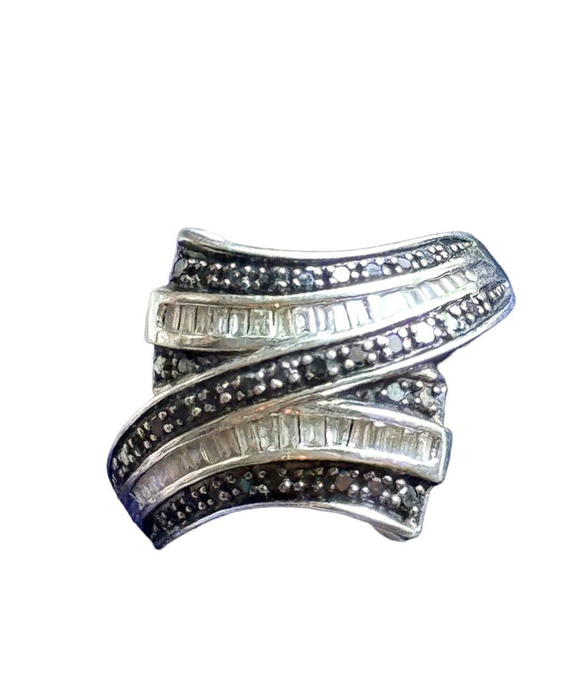 Sterling silver 925 Black & clear DIAMOND ring designer