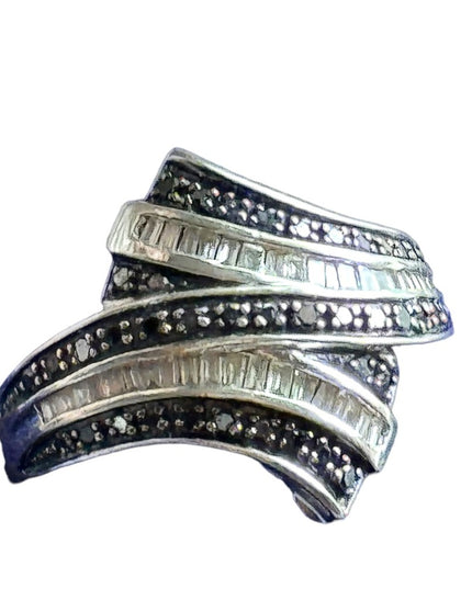Sterling silver 925 Black & clear DIAMOND ring designer