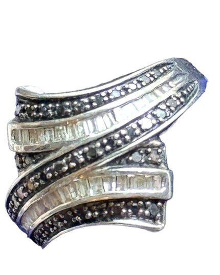 Sterling silver 925 Black & clear DIAMOND ring designer