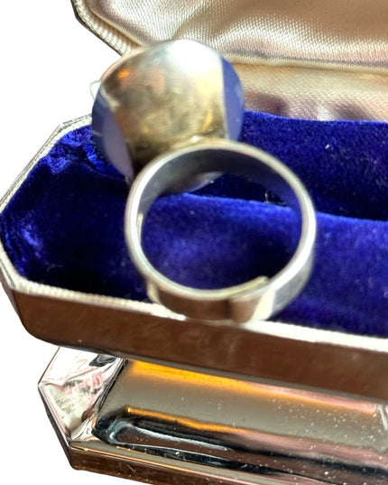 Vintage sterling silver 925 BLUE MOONSTONE Import ring FInland oval statement