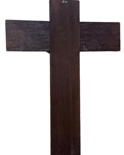Antique OAK Copper Jesus thick heavy Church handmade wall cross crucifix Euro