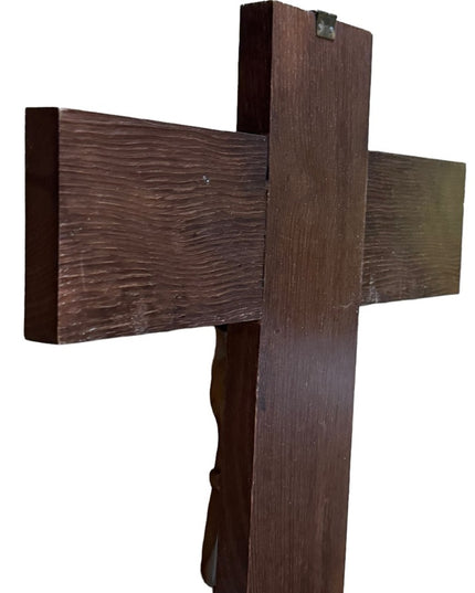 Antique OAK Copper Jesus thick heavy Church handmade wall cross crucifix Euro