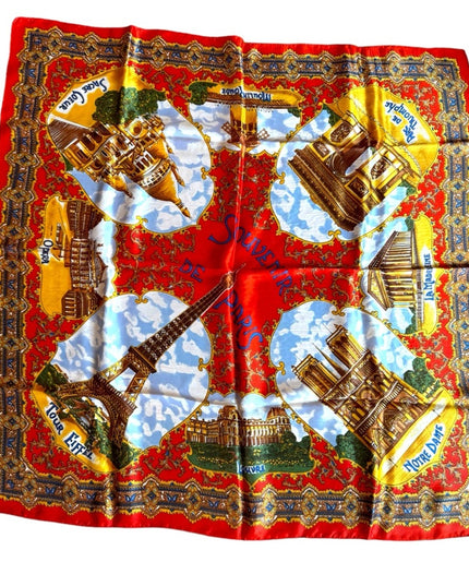 Vintage 1960s Paris France Made in Italy Souvenier tourist scarf Eiffel Tower