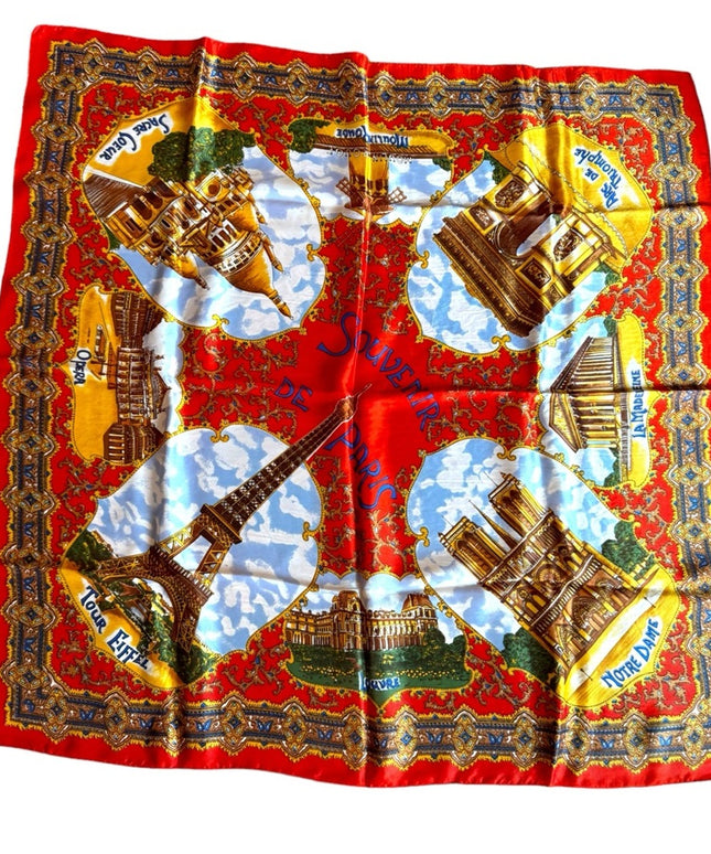 Vintage 1960s Paris France Made in Italy Souvenier tourist scarf Eiffel Tower