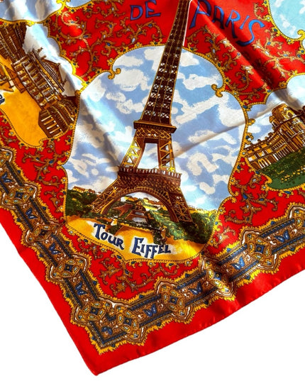 Vintage 1960s Paris France Made in Italy Souvenier tourist scarf Eiffel Tower