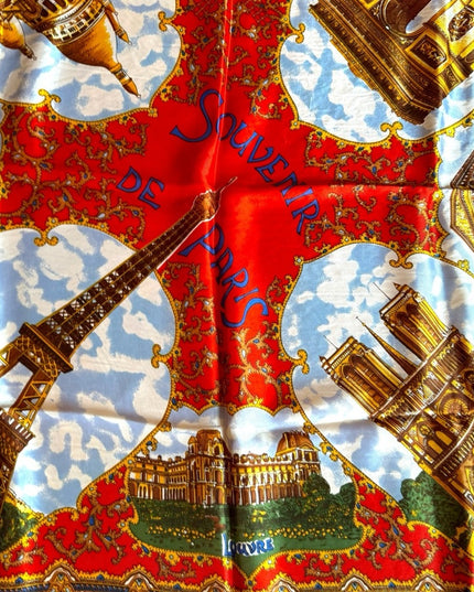 Vintage 1960s Paris France Made in Italy Souvenier tourist scarf Eiffel Tower