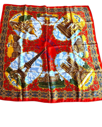 Vintage 1960s Paris France Made in Italy Souvenier tourist scarf Eiffel Tower