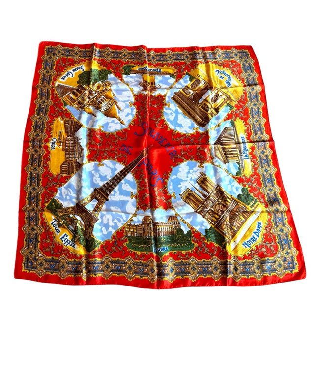 Vintage 1960s Paris France Made in Italy Souvenier tourist scarf Eiffel Tower