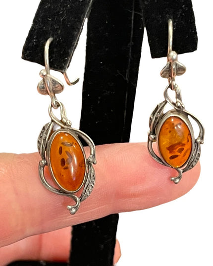 Vintage sterling silver 925 amber stone dangle earrings southwestern style