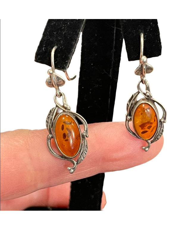 Vintage sterling silver 925 amber stone dangle earrings southwestern style