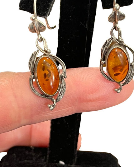 Vintage sterling silver 925 amber stone dangle earrings southwestern style