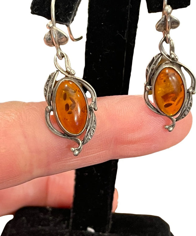 Vintage sterling silver 925 amber stone dangle earrings southwestern style