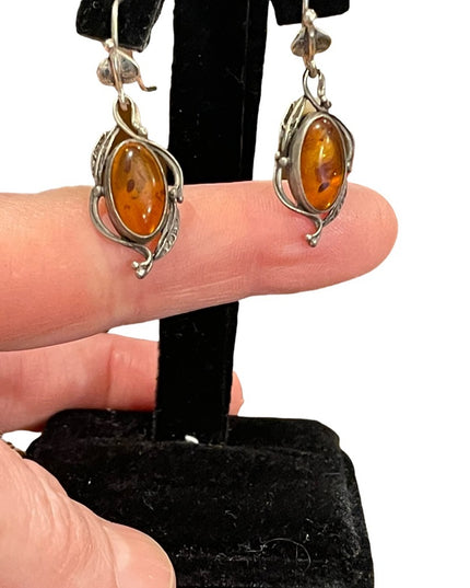 Vintage sterling silver 925 amber stone dangle earrings southwestern style
