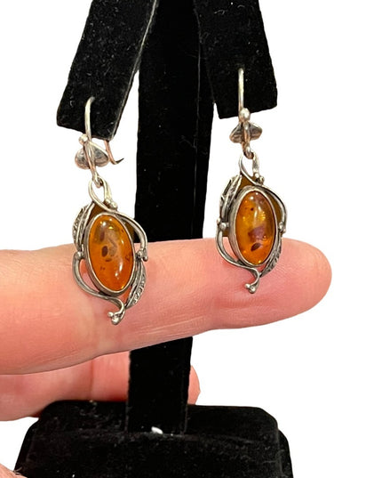 Vintage sterling silver 925 amber stone dangle earrings southwestern style