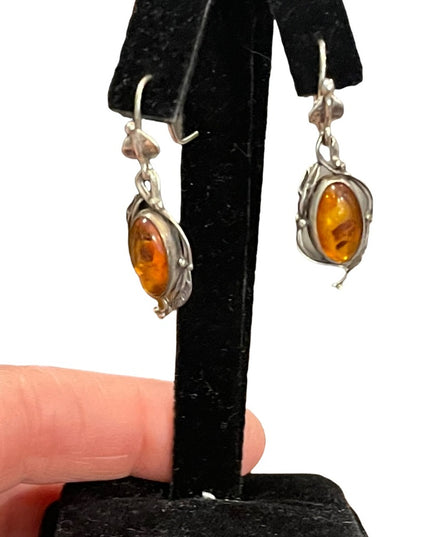 Vintage sterling silver 925 amber stone dangle earrings southwestern style