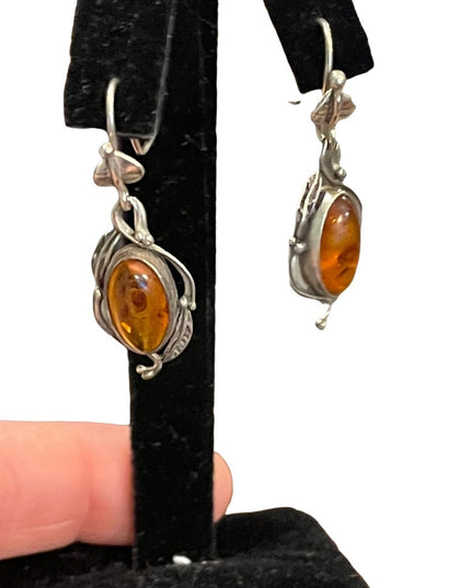 Vintage sterling silver 925 amber stone dangle earrings southwestern style