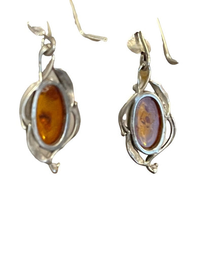 Vintage sterling silver 925 amber stone dangle earrings southwestern style