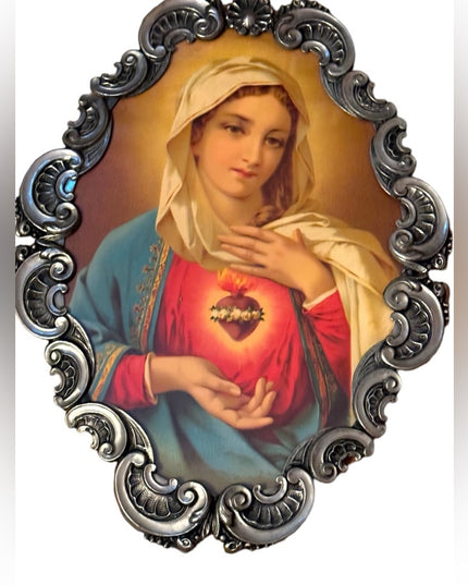 Linobela Valadares Portugal Immaculate Heart of Mary Picture Tin Ornate Frame