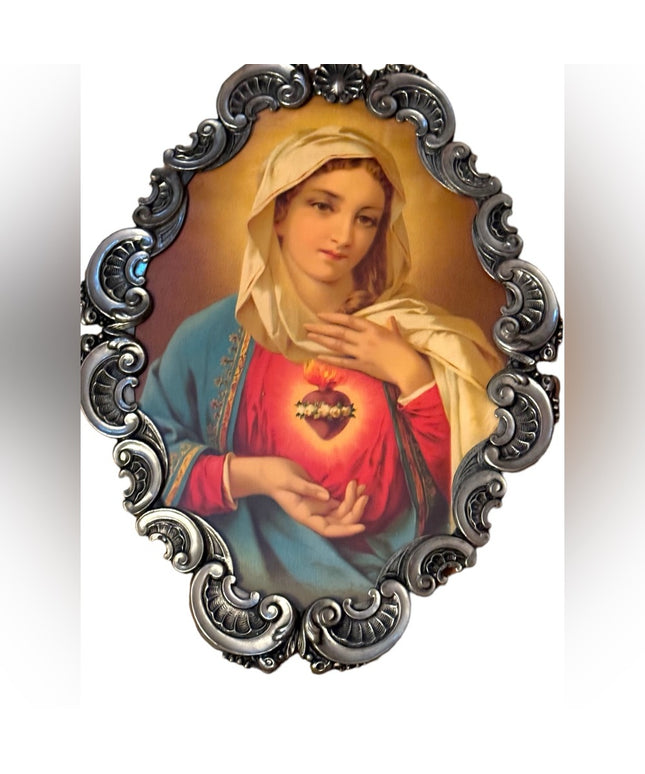 Linobela Valadares Portugal Immaculate Heart of Mary Picture Tin Ornate Frame