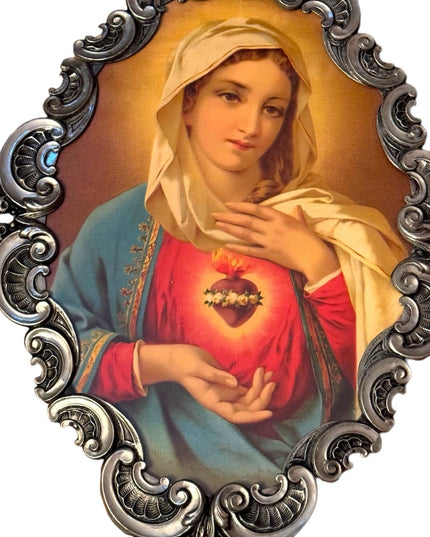 Linobela Valadares Portugal Immaculate Heart of Mary Picture Tin Ornate Frame