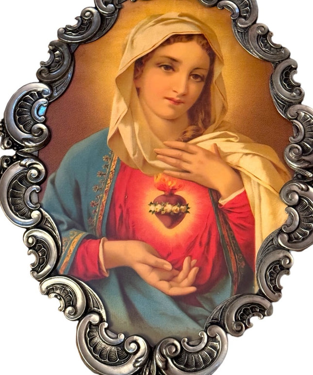 Linobela Valadares Portugal Immaculate Heart of Mary Picture Tin Ornate Frame