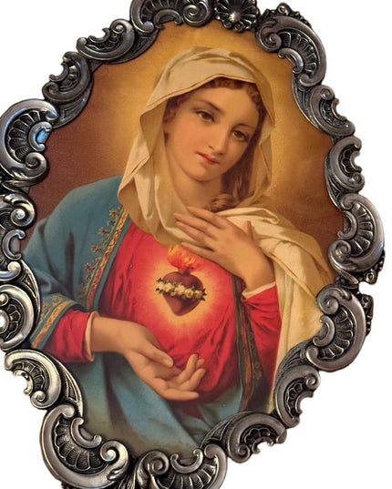 Linobela Valadares Portugal Immaculate Heart of Mary Picture Tin Ornate Frame