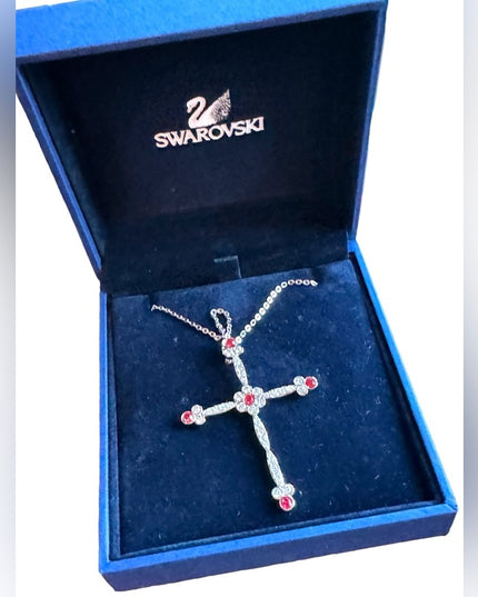 Swarovski Authentic (Swan) Crystal fancy cross necklace Rhodium plated NWT BX