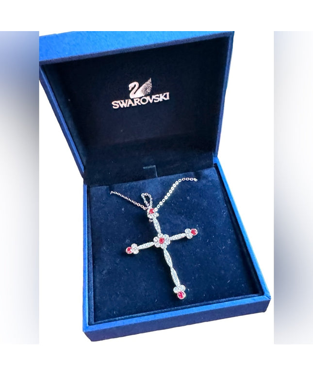Swarovski Authentic (Swan) Crystal fancy cross necklace Rhodium plated NWT BX