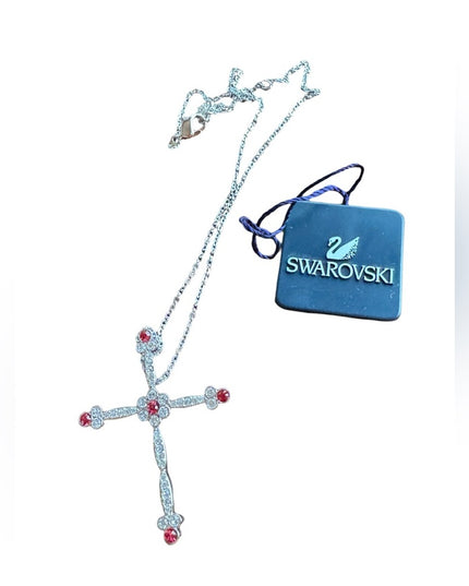 Swarovski Authentic (Swan) Crystal fancy cross necklace Rhodium plated NWT BX