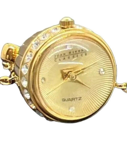 JOAN RIVERS-Rhinestone Watch Egg Pendant 30" Chain Necklace NIB Authentic
